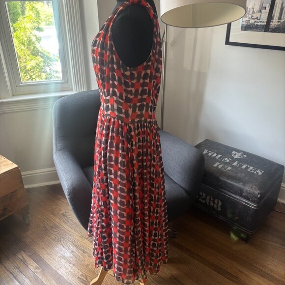 Kate Spade Sheer Silk Dress Black Red Pink block pattern - Picture 5 of 14